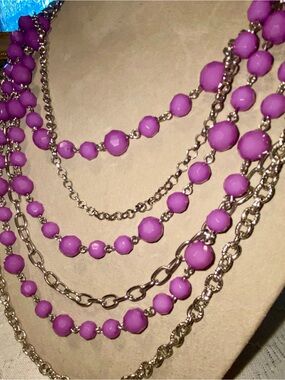 Purple Multi-Strand Bead & Chain Necklace -